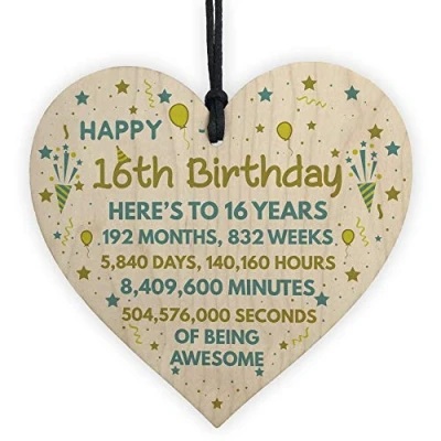 Image of RED OCEAN 16th Birthday Gift For Daughter Son Card Wooden Heart Keepsake