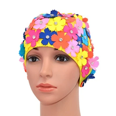Image of Medifier Manual Rhinestone Floral Petal Retro Style Swim cap Bathing Caps for Women Mix Color