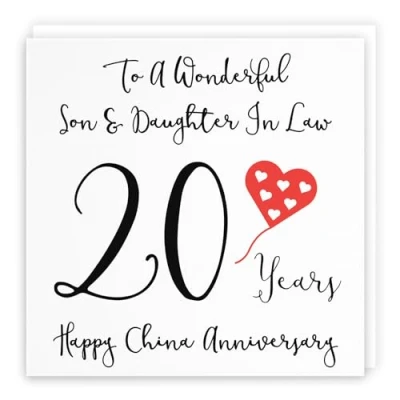 Image of Hunts England Son And Daughter In Law 20th Anniversary Card To A Wonderful &amp; 20 Years Happy China Love Heart Collection