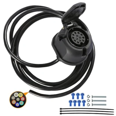 Image of AOHEWEI 13 pin Pre wired socket Trailer Connectors Way with 2M 8 Core Cable Electrics Adapter for Truck RV Caravan or Other Commercial Vehicle (13 prewired B)