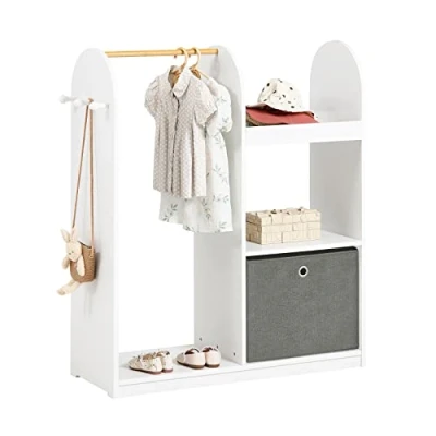 Image of SoBuy Children Kids Wardrobe Closet Dress up Storage with Hanging Rail, Box and 3 Hooks White W97 x D35 H108cm KMB40 W
