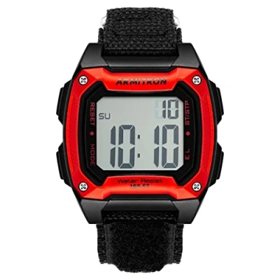 Image of Armitron Sport Men&#039;s Digital Chronograph Nylon Strap Watch, 40/8465, Black/Red, Black/Red