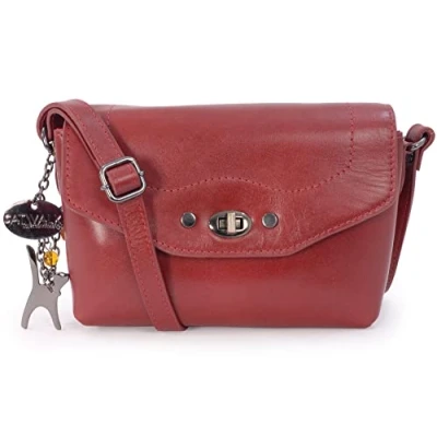 Image of Catwalk Collection Handbags Small Leather Cross Body Bag For Women Flapover Shoulder Adjustable Crossbody Strap FLORENCE Red