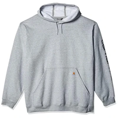 Image of Carhartt Men&#039;s Loose Fit Midweight Logo Sleeve Graphic Sweatshirt Hooded Sweatshirt, Heather Grey/Black, L
