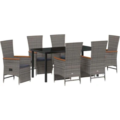 Image of vidaXL 7 Piece Garden Dining Set with Cushions Grey Poly Rattan