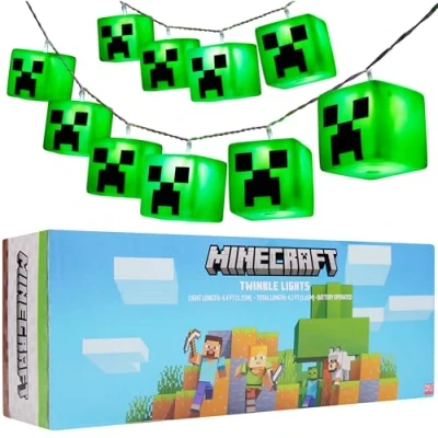 Image of Minecraft Fairy Lights Battery Operated LED String Indoor Creeper Room Decor 2 Modes Dorm Bedroom Accessories Gamer Gifts for Boys