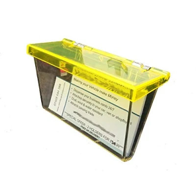 Image of Outdoor Vehicle Business Card Holder Box Clear with Yellow Lid