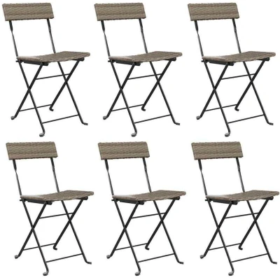 Image of vidaXL Folding Bistro Chairs 6 pcs Grey Poly Rattan and Steel
