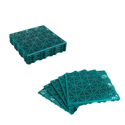 Image of KCT 2 Pack Green Garden Non Slip Interlocking Path Tiles 10 Pieces Total Weatherproof Decking Boards