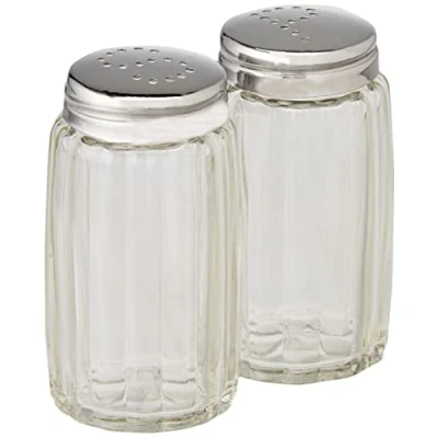 Image of IBILI 768715 Salt &amp; Pepper Shaker Set Small, Stainless Steel, Silver/Transparent, 9 x 8 4 cm