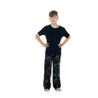 Image of Tom Franks Boys&#039; 100% Cotton Pyjamas, 9 13 Years, Black Top, Camouflage Bottoms (UK, Age, 10 Regular, Black/Camo)