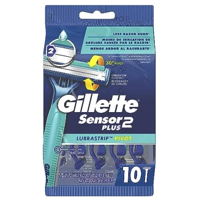 Image of Gillette Sensor2 Plus Pivoting Head Men&#039;s Disposable Razors, 10 Count