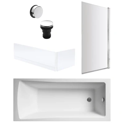 Image of Square Single Ended Bath, Screen, Panels and Chrome Waste 1700 x 700mm