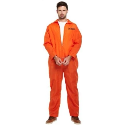 Image of Mens Orange Prisoner Overalls Boiler Suit Convict Robber Burglar Prison Break Jail TV Fancy Dress Costume Outfit U38479