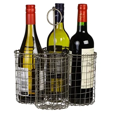 Image of Dibor Grey Chicken Wire Metal Wine Bottle Holder Crate Kitchen Store Rack (CA93)
