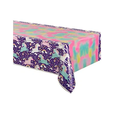 Image of Multicolor Unicorn Party Rectangular Plastic Table Cover (137cm x 213cm) 1 Piece Perfect for Kid&#039;s Birthday &amp; Themed Celebrations