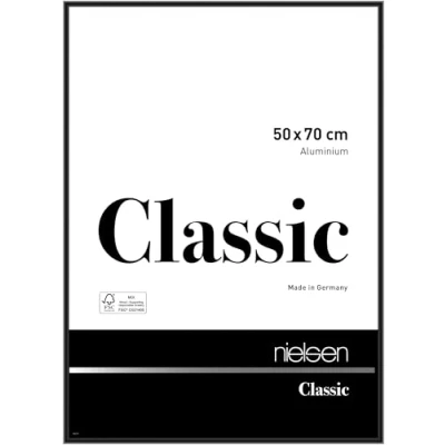 Image of nielsen Classic Photo Frame, 50x70cm Black Aluminium Picture Frame with Protective Float Glass and Push Turn Clips Jet Polished