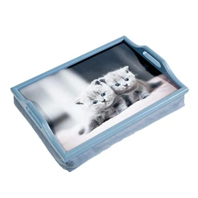 Image of Netagon Wooden Breakfast, Food, Laptop Table Lap Tray with Cushion Bean Bag (Kittens/Cats)