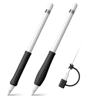Image of FINTIE 2 Piece Silicone Grip Holder for Pencil 1st 2nd Gen, Protective Skin Sleeve Case Accessories 1 2, Black