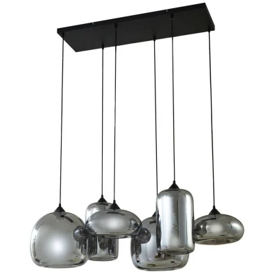 Image of Lindby pendant light Marla, 6 bulb, glass, smoky grey, 108cm