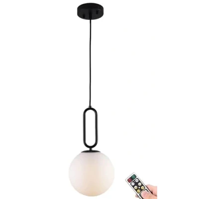 Image of KEFA Not Hardwired Battery Operated Pendant Light Fixture, Mid Century Modern No Wire Globe Hanging Lighting with Remote &amp; Dimmable Bulb, for Kitchen Island Living Room Bedroom Bar Dining