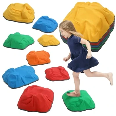 Image of AIYAPLAY Balance Stepping Stones for Kids, 9 PCS River with Non slip Bottom, Indoor Outdoor Sensory Obstacle Course Ages 3 8 Years, Multicoloured