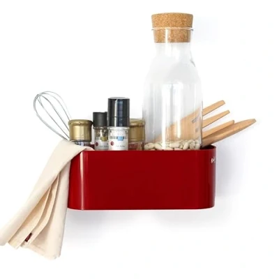 Image of KalaMitica Magnetic Containers to Organize and Decor your Kitchen, Bathroom, Bedroom, Living, any Room of Home, Saving Space with Style Tray 22 x 12 8.5 cm Red