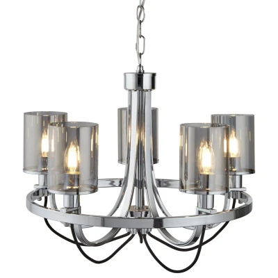 Image of Catalina 5 Light Multi Arm Ceiling Pendant Chrome, Smokey, Glass, E14