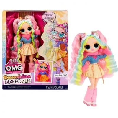 Image of L.O.L. Surprise OMG Sunshine Makeover Fashion Doll BUBBLEGUM DJ Includes UV Colour Change in the Sun, Multiple Surprises, and Fabulous Accessories Great Gift for Kids Ages 4+