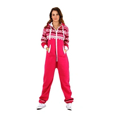 Image of Parsa Fashions New Womens Ladies Aztec Print Hooded Zip Up Onesie Jumpsuit Plus Size, Cerise, XXXXXL 22