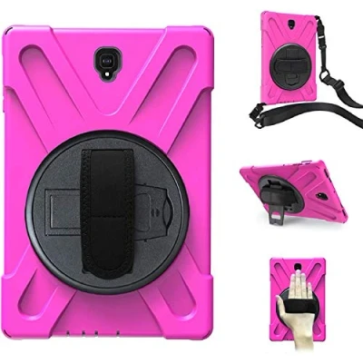 Image of BAUBEY Case for Samsung Galaxy Tab S4 10.5 inch 2018(SM T830/T835/T837),Heavy Duty Rugged Rotating Stand Shockproof Cover with Hand Strap and Shoulder (Hot Pink)