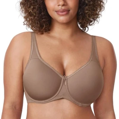 Image of Delimira Women&#039;s Support Bra Padded Plus Size Underwired Full Cup T Shirt Seamless Brown Purple 34D
