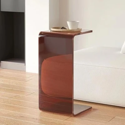 Image of U Shape Acrylic End Table, C Shaped Sofa Side Couch Tables Modern Design, Industrial Table Nightstand, Multipurpose Side(Brown,30*30*60cm)