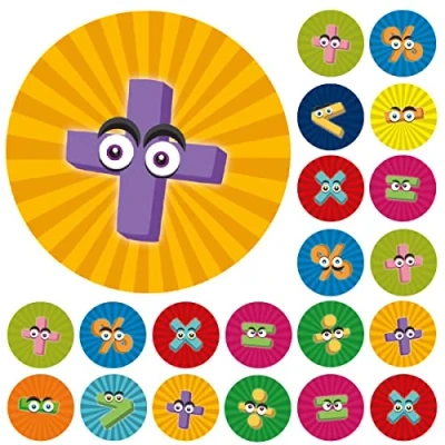 Image of 900 Colourful Mini Maths Character Dots 10mm Glossy Teacher Reward Stickers Spot Journal