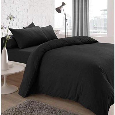 Image of Sleepdown Jersey Melange Fitted Sheet Warm, Comfortable and Easy Care Plain Yarn Dyed Double, Charcoal