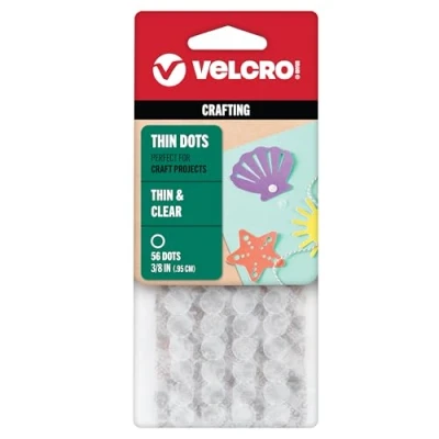 Image of VELCRO Brand Thin Clear Stick On Coins Double Sided Hook &amp; Loop Self Adhesive Low Profile Sticky Coins/Dots 9.5mm Pack of 56