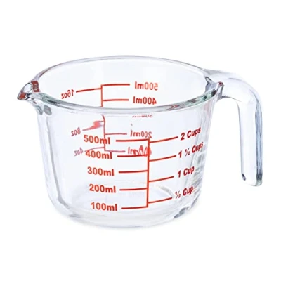 Image of Relaxdays Glass Measuring Jug, 500 ml, Heat Resistant, Microwave Safe, Milliletres, Ounces &amp; Cups, Transparent, 100%