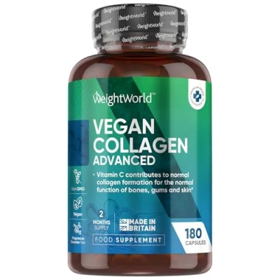Image of Vegan Collagen Supplements for Women &amp; Men 180 Capsules Plant Based with Hyaluronic Acid, Vitamin E, C High Strength Vegetarian Skin, Hair Joints
