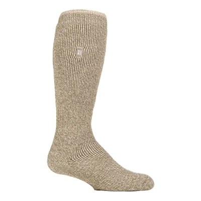 Image of Heat Holders Mens Long Leg Outdoor Merino Wool Thermal Socks with Reinforced Heel and Toe for Winter Oatmeal Beige Size UK 6 11