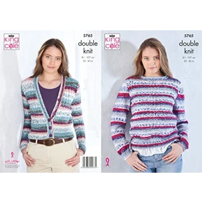 Image of King Cole Ladies Double Knit DK Knitting Pattern Lace Sweater &amp; V Neck Cardigan (5765)