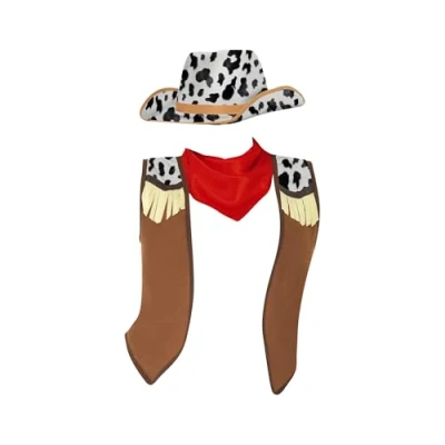 Image of Smiffys Instant Kit Wild West Female, Brown &amp; White with Waistcoat, Neck Scarf and Hat, Cowboys Indians Fancy Dress, Adult Dress Up Costumes