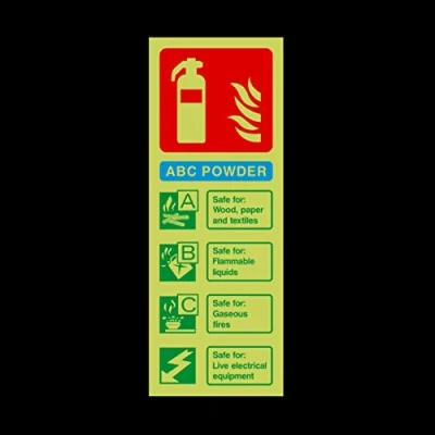 Image of ABC Powder Fire Extinguisher Guide Photoluminescent Plastic Sign Emergency/Fire Exit/Extinguisher (FE30)