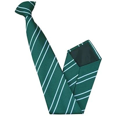 Image of Men&#039;s Striped Clip On Tie (Bottle Green &amp; White Stripes)