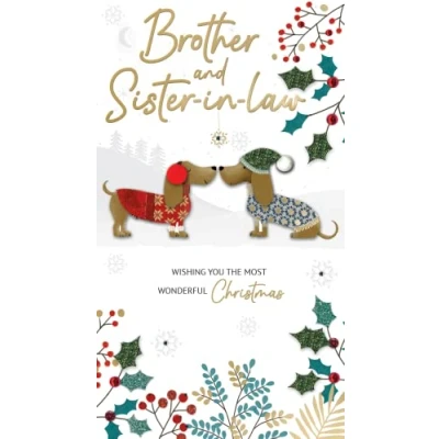 Image of Brother &amp; Sister In Law Festive Dogs Christmas Card Hand Finished Champagne Cards XCDC358
