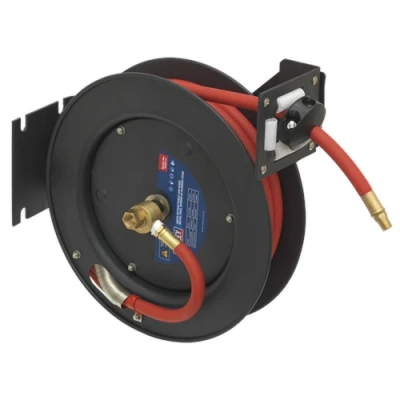 Image of Sealey Retractable Air Hose Steel Reel 8m Ø10mm ID Rubber