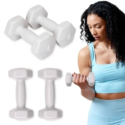 Image of SPRI Dumbbells Hand Weights Set of 2 4 lb Vinyl Coated Exercise &amp; Fitness Dumbbell for Home Gym Equipment Workouts Strength Training Free Women, Men (Grey)
