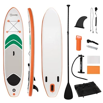 Image of Outsunny 10&#039;6&quot; x 30&quot; 6&quot; Inflatable Stand Up Paddle Board, Non Slip &amp; Ultra Light Deck with Adj Paddle, ISUP Accessories, Pump and Carry Bag, for Youth Adults Beginner
