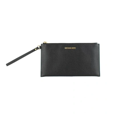 Image of Michael Kors Jet Set Travel Pebbled Leather Large Top Zip Wristlet (Black), Black