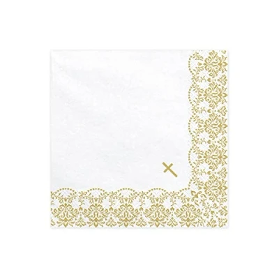 Image of Unknown Brand Disposable Napkin, 20 Pc. (33x33 cm), Gold &amp; White, Paper