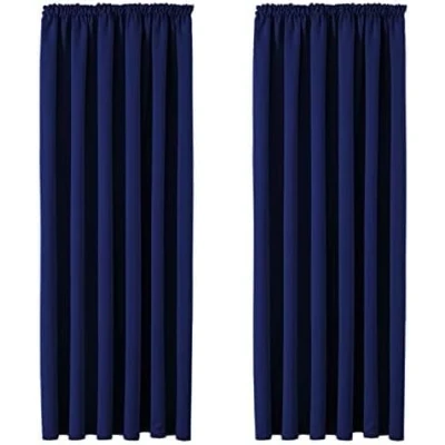 Image of Imperial Rooms Navy Blackout Curtains for Living Room 66x54 Inch Pencil Pleat Bedroom &amp; Drapes Window Treatments Super Soft Thermal Curtain 2 Panels with Tiebacks